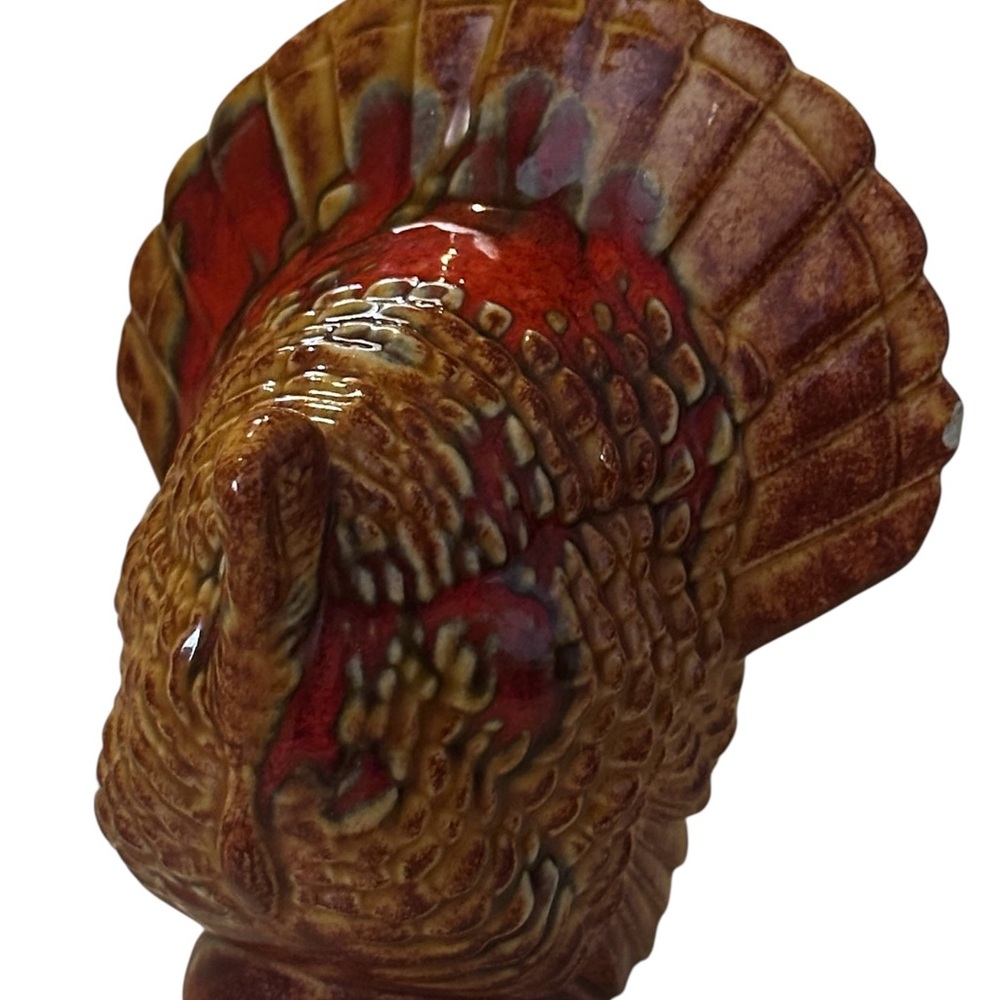 Ceramic Turkey Figurine in Brown and Red